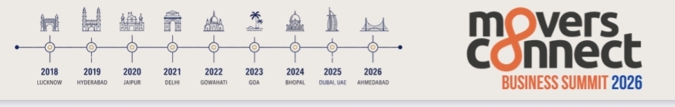 Movers Connect editions timeline — Lucknow, Hyderabad, Jaipur, Delhi, Gowahati, Goa, Bhopal, Dubai, Ahmedabad